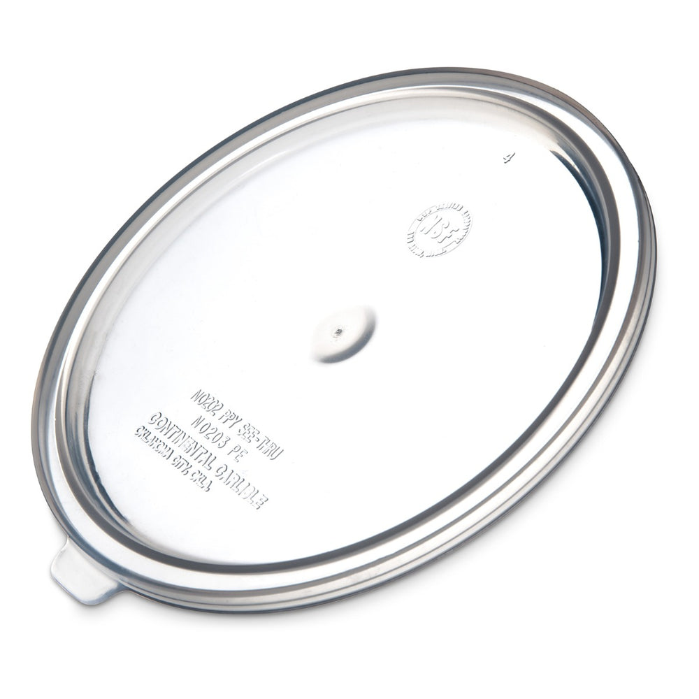 Carlisle 020230 Polypropylene Tabbed Snap-On Solid Bain Marie Food Storage Lid - for 1.5 & 2.7 qt. Round Containers - Translucent