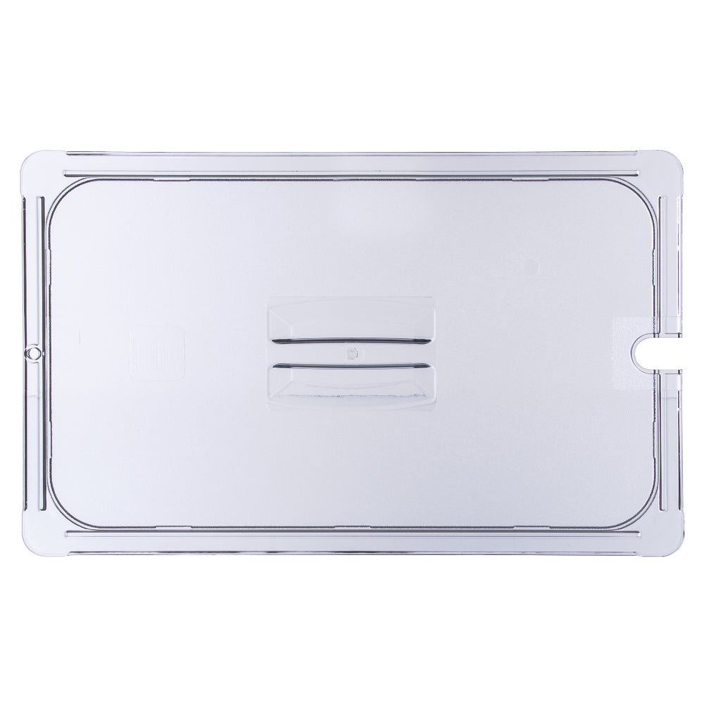 Carlisle 10211U07 StorPlus Polycarbonate Food Pan Cover with Spoon Notch - (1/1) Full Size - Clear
