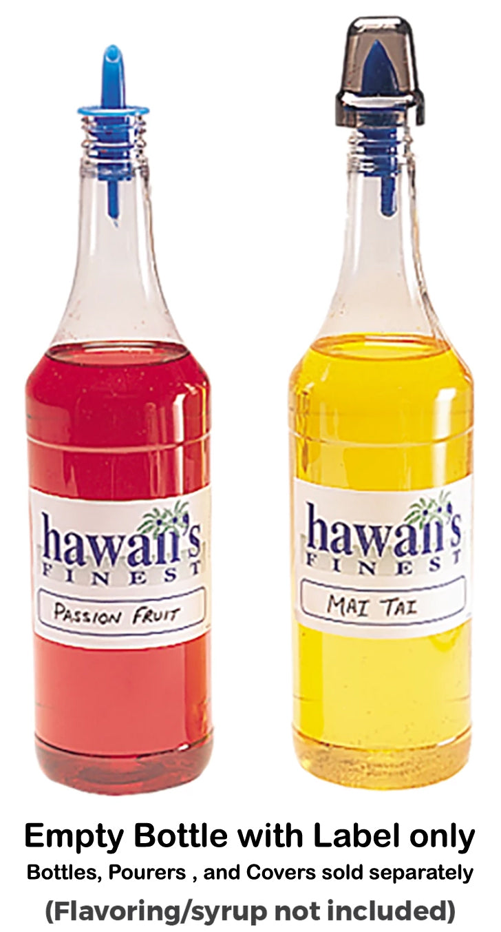 Gold Medal 1059 Empty Plastic Shaved Ice Flavor Bottle with Hawaii's Finest Blank Label 32 oz. - Clear