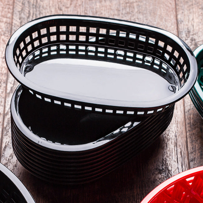 TableCraft 1073BK A La Carte Plastic Oval Platter Basket 9-1/4" x 6" x 1-1/2" - Black - 12/Case