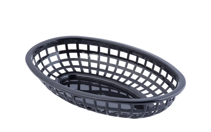 TableCraft 1074BK Classic Basket - 9 1/4" x 6 " x 1 3/4", Polyethylene, Oval, Black