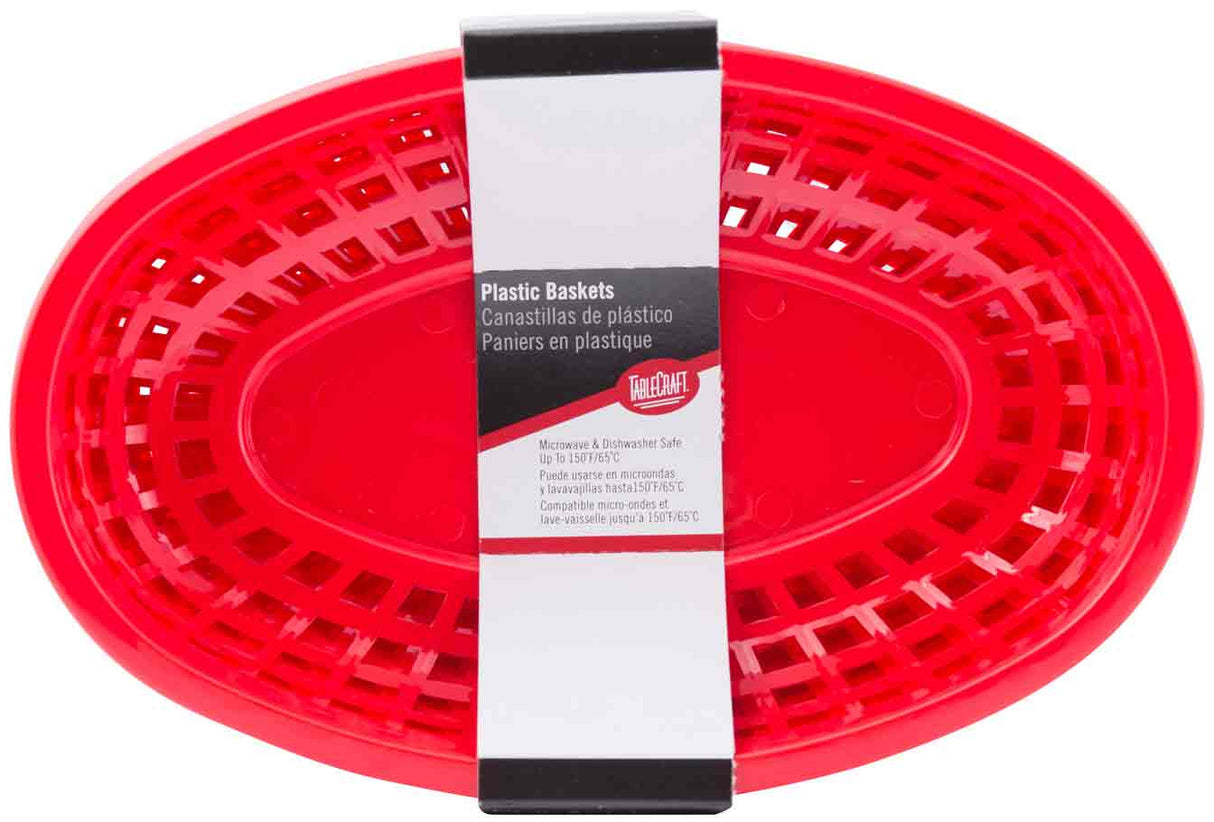 TableCraft 1074R Classic Plastic Oval Basket 9-1/4" x 6" - Red - 12/Case