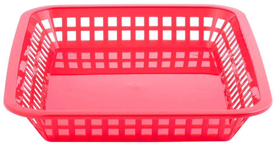 TableCraft 1079R Mas Grande Plastic Rectangular Platter Basket 11-3/4" x 8-1/2" - Red - 12/Case