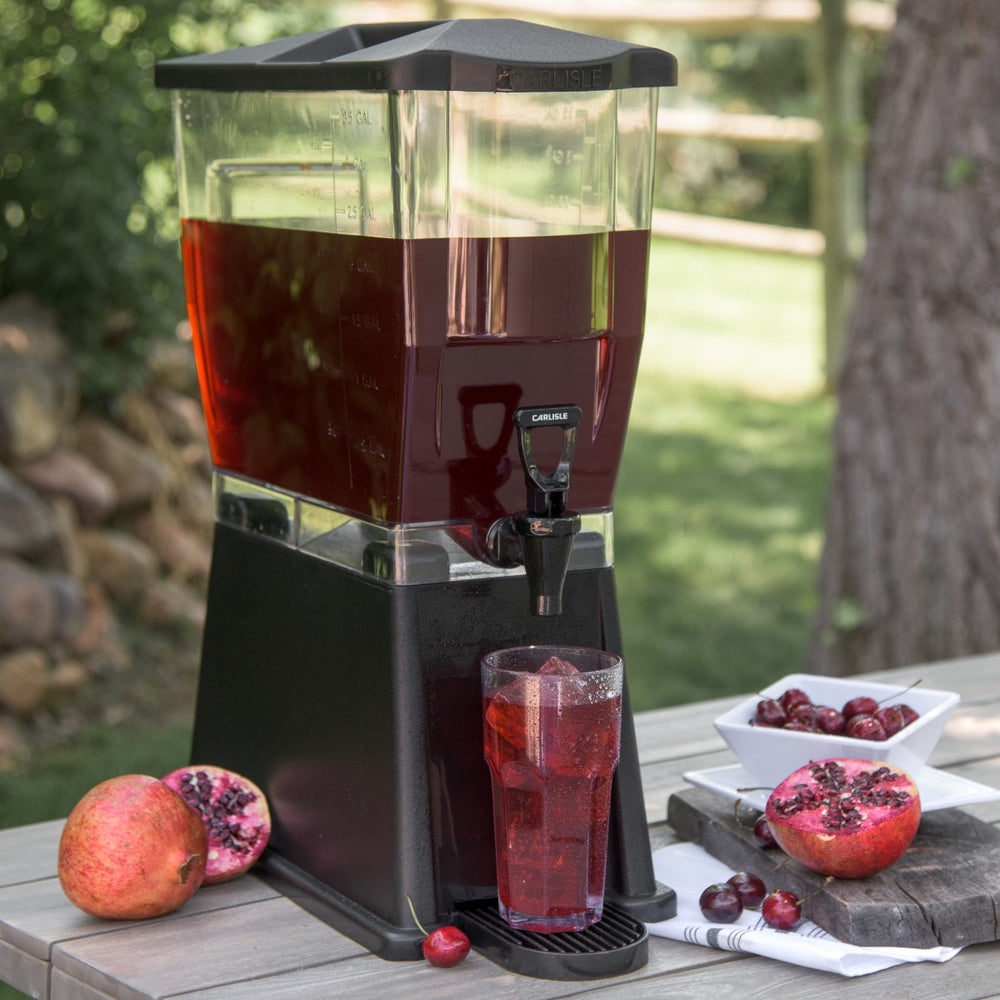 Carlisle 1085003 Trimline Premium Rectangular Non-Insulated Beverage Dispenser with Single Clear Bowl, Black Base and Deluxe No-Drip Locking Faucet 3 Gal.