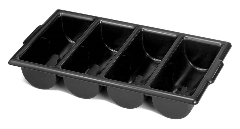 TableCraft 1524B Polyethylene 4-Compartment Cutlery Bin 21-5/8" x 12" x 3-3/4" - Black