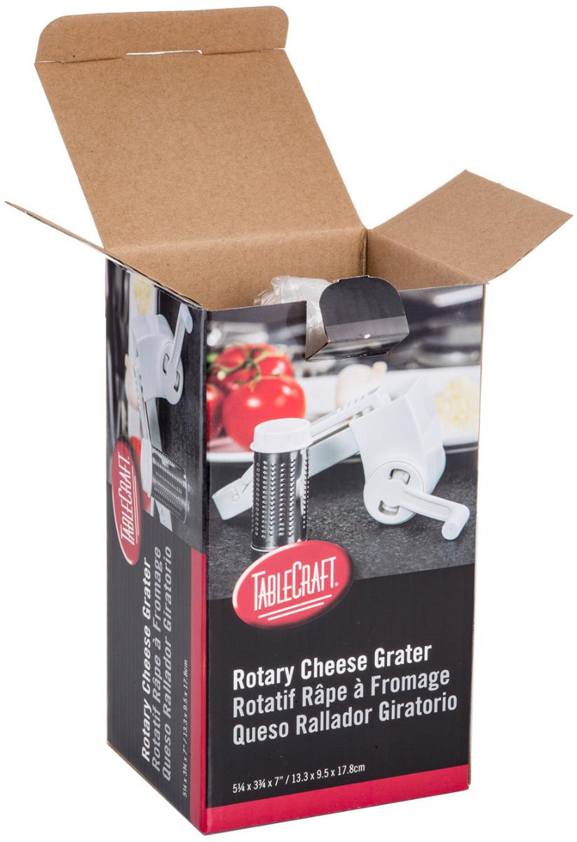 TableCraft 174 Plastic Manual Rotary Cheese Grater with Stainless Steel Drum 7" - White