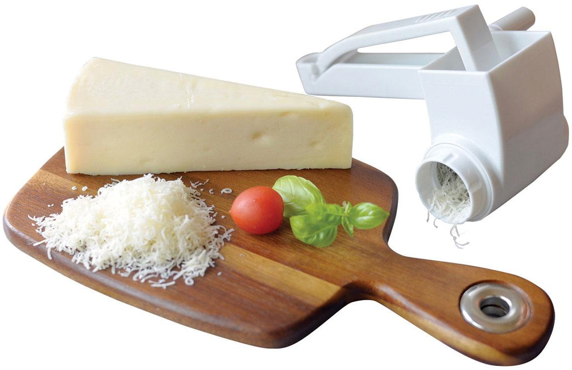 TableCraft 174 Plastic Manual Rotary Cheese Grater with Stainless Steel Drum 7" - White