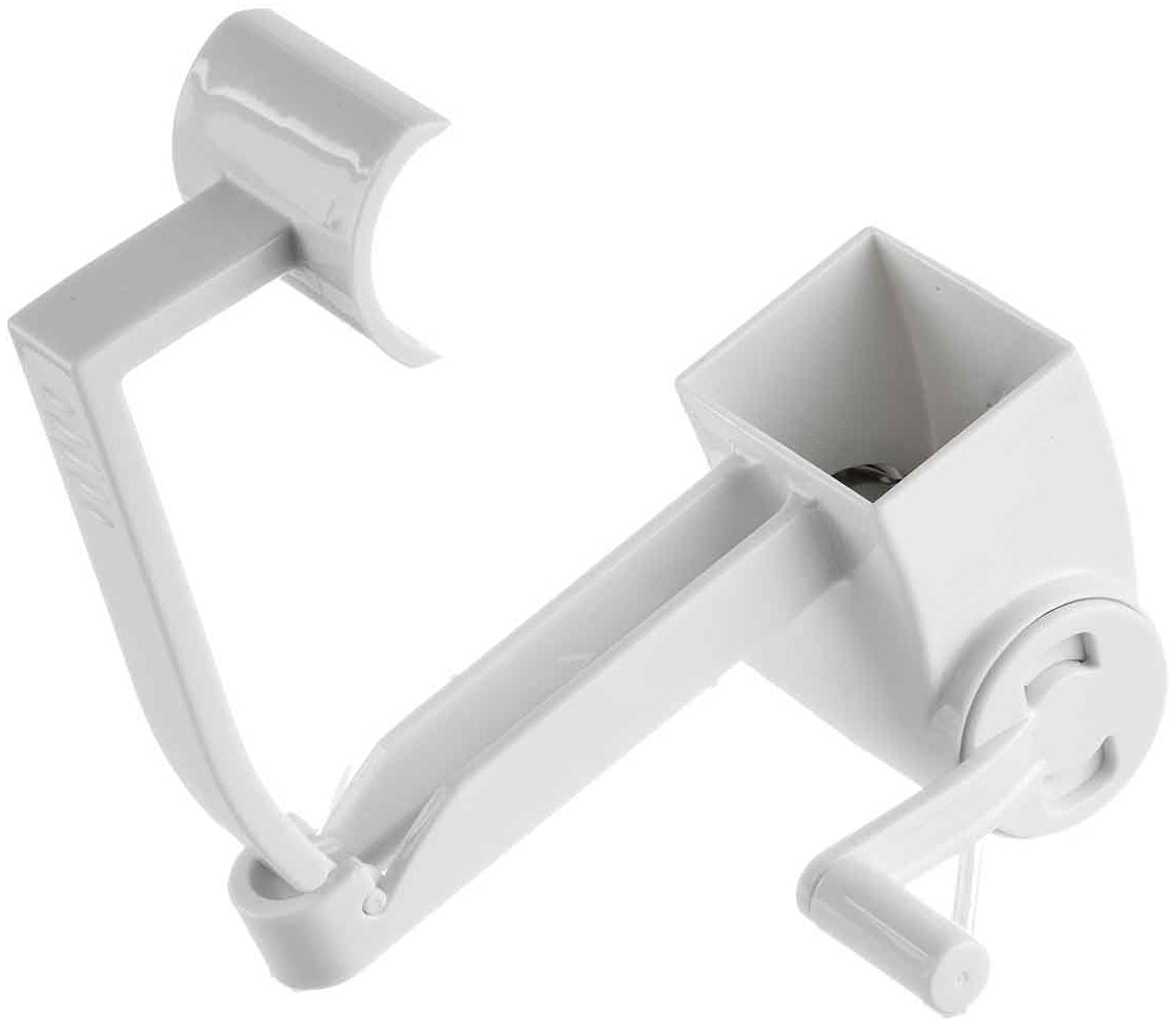 TableCraft 174 Plastic Manual Rotary Cheese Grater with Stainless Steel Drum 7" - White
