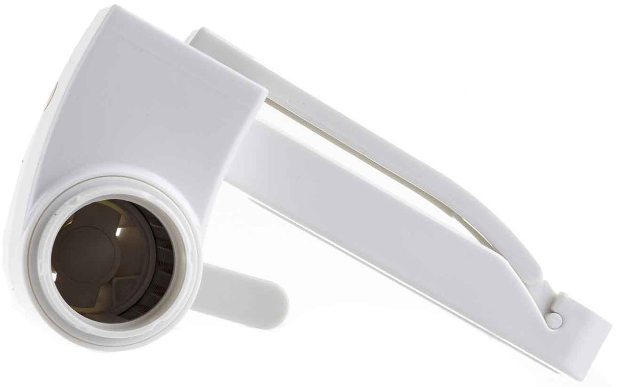 TableCraft 174 Plastic Manual Rotary Cheese Grater with Stainless Steel Drum 7" - White