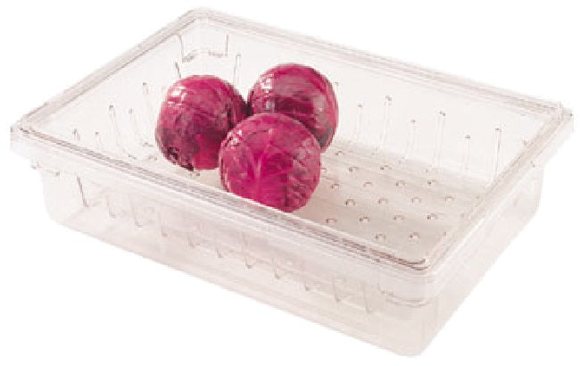 Cambro 1826CLRCW135 Camwear Plastic Food Drain Box / Colander / Vegetable Crisper Bin 26" x 18" x 5"D - Clear - Fits Boxes 6"D and Deeper