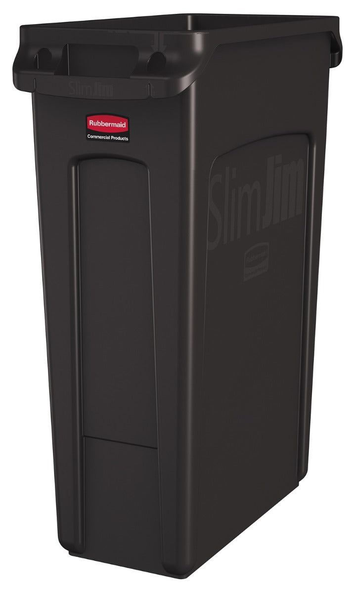 Rubbermaid 1956187 Vented Slim Jim Rectangular Waste Container / Trash Can 23 Gal. - Brown