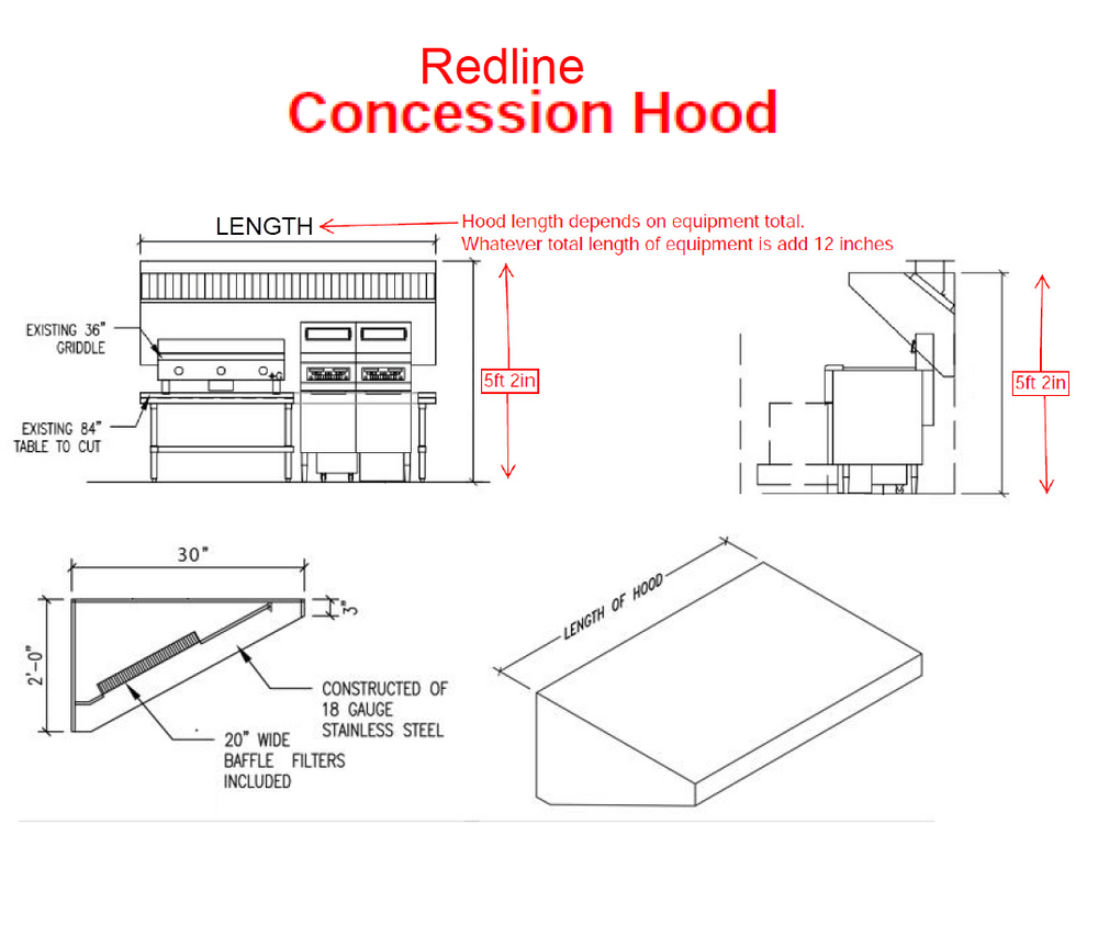 JRSVHC4-FF 4ft Jean's Concession Vent Hood with Exhaust Fan and Flashing