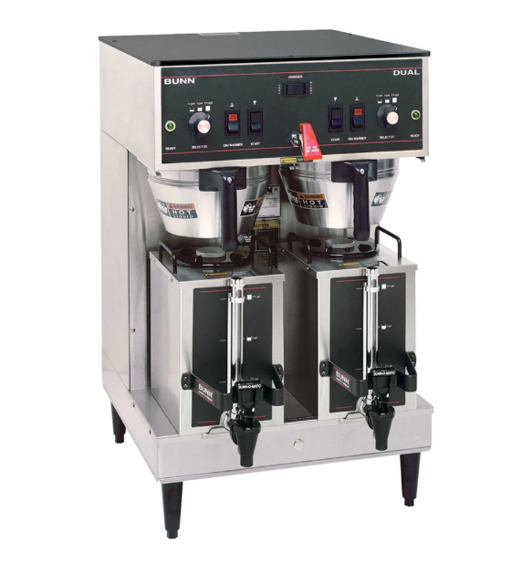 Bunn 20900.0011 Satellite Dual Coffee Brewer with (2) 1.5 gal. GPR Portable Servers, Hot Water Faucet, Stainless Steel Funnels, and 3 Settings - 18-9/10 gal/hr - 120/240v