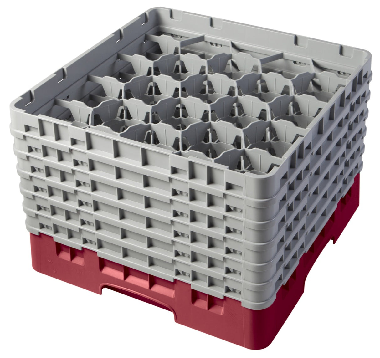 Cambro 20S1114416 Camrack 20-Compartment Full Size Glass Rack with (6) Soft Gray Extenders 11-3/4"H - Cranberry - 2/Case