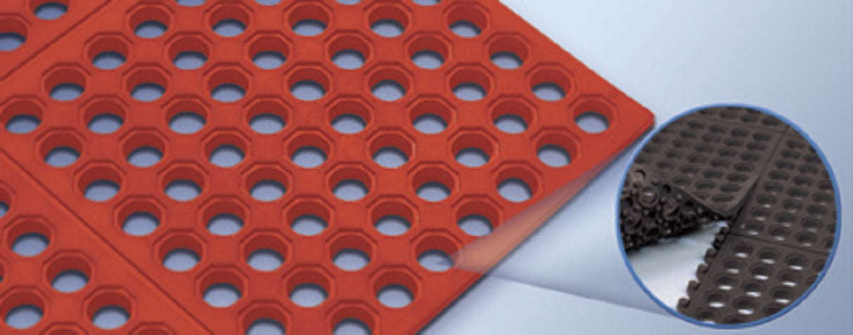 Cactus Mat 2523-R VIP Prima Interlock Anti-Fatigue Floor Mat with Drain Holes 3' x 3' x 1/2" - Red