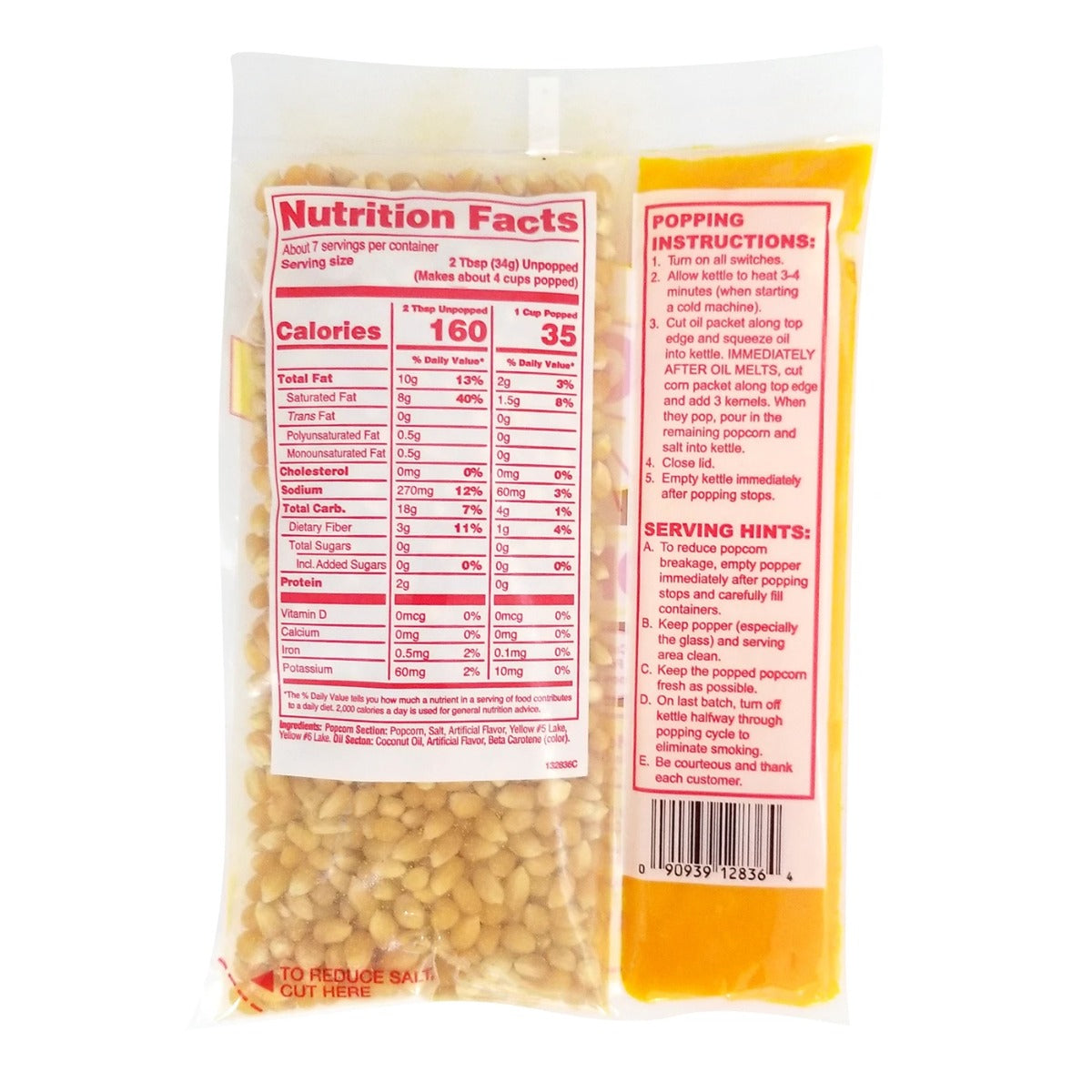 Gold Medal 2836 Mega Pop Corn/Oil/Salt Kits for 6 oz. Kettles - 36/Case
