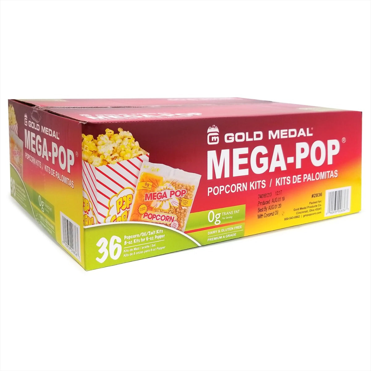 Gold Medal 2836 Mega Pop Corn/Oil/Salt Kits for 6 oz. Kettles - 36/Case