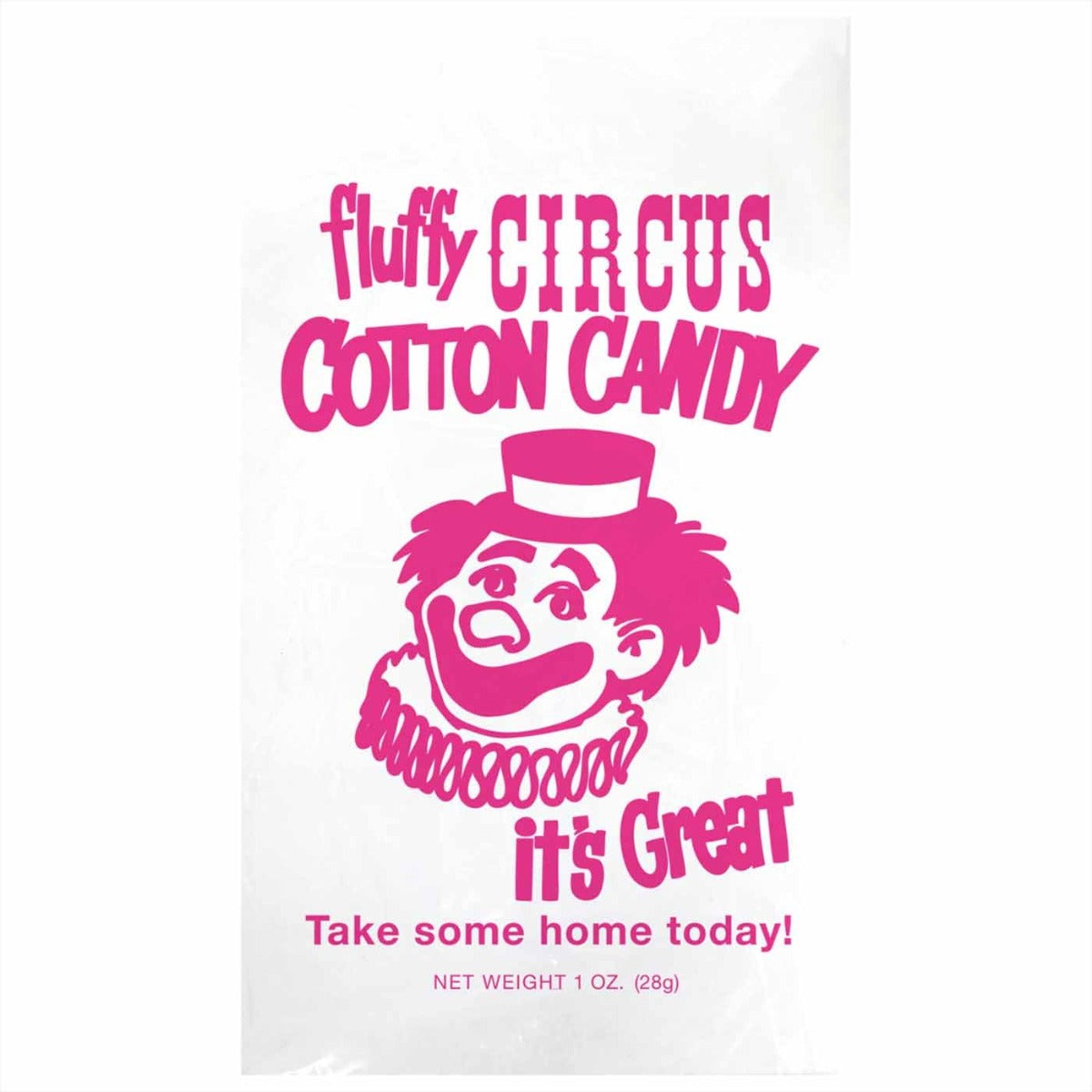 Gold Medal 3065 Quick Pak Red Clown Print Cotton Candy Bags with Ties 12" x 18" - Clear - 100/Bag