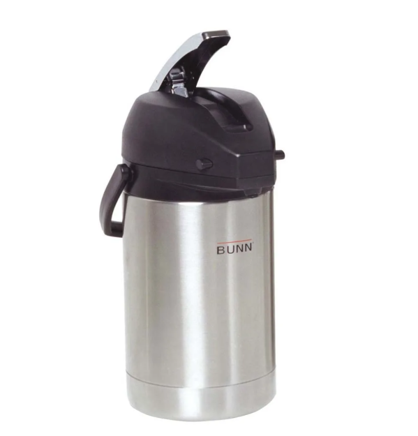 Bunn 32125.0000 Stainless Steel Lined Lever Action Airpot Portable Server with Black Brew-Thru Lid 2.5 liter