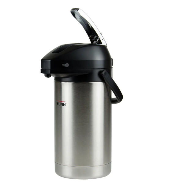 Bunn 32130.0000 Stainless Steel Lined Lever Action Airpot Portable Server with Black Brew-Thru Lid 3 liter