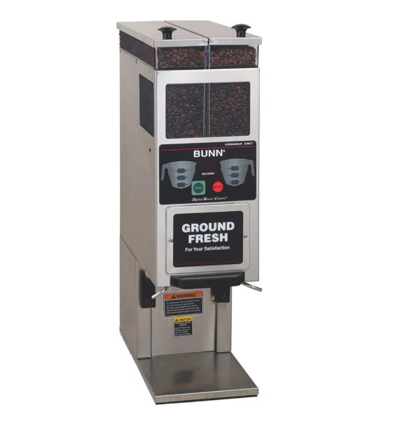Bunn 33700.0000 G9-2T DBC Stainless Steel Tall Portion Control Coffee Grinder with (2) 6 lb. Capacity Hoppers - 120v