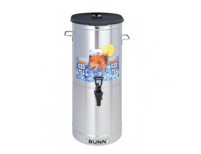 Bunn 34100.0003 TDO-5 Oval Cylinder Iced Tea & Coffee Dispenser with Side Handles and Brew-Thru Plastic Lid 5 gal.