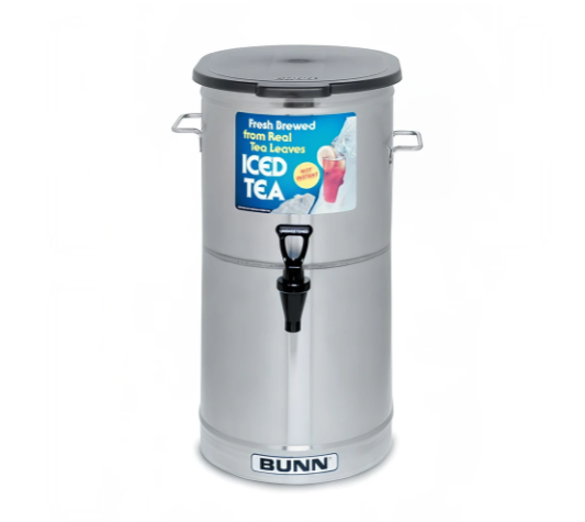 Bunn 34100.0000 TDO-4 Oval Cylinder Iced Tea & Coffee Dispenser with Side Handles and Solid Plastic Lid 4 gal.