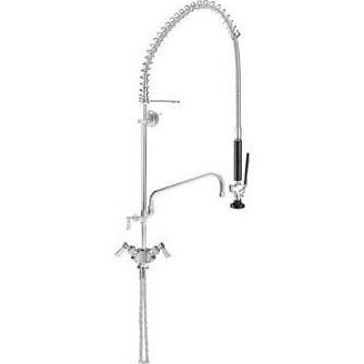 Fisher 34207 Deck Mount Pre-Rinse Faucet with Flexible Gooseneck Nozzle, Wall Bracket and Add-On-Faucet with 14" Spout