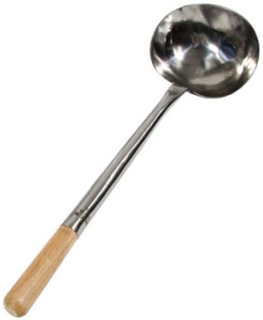 Town 34941 Large Hand Hammered Stainless Steel Wok Ladle with 18" Wood Handle 9 oz.