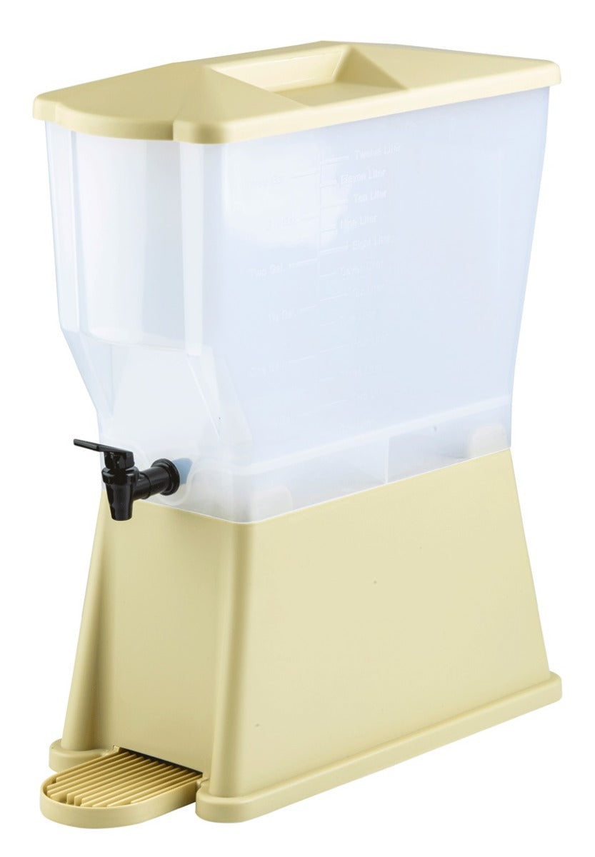 TableCraft 356DP Slimline Polypropylene Non-Insulated Beverage Dispenser with Single Translucent Bowl 3 Gal. - Almond