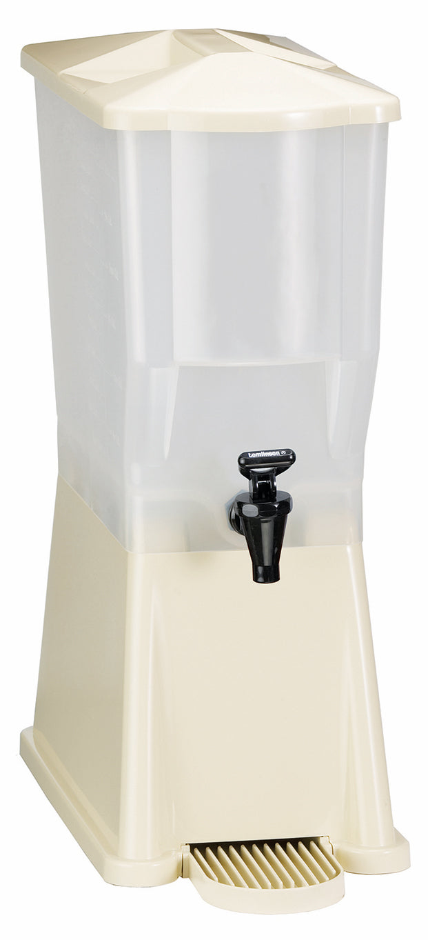TableCraft 356DP Slimline Polypropylene Non-Insulated Beverage Dispenser with Single Translucent Bowl 3 Gal. - Almond