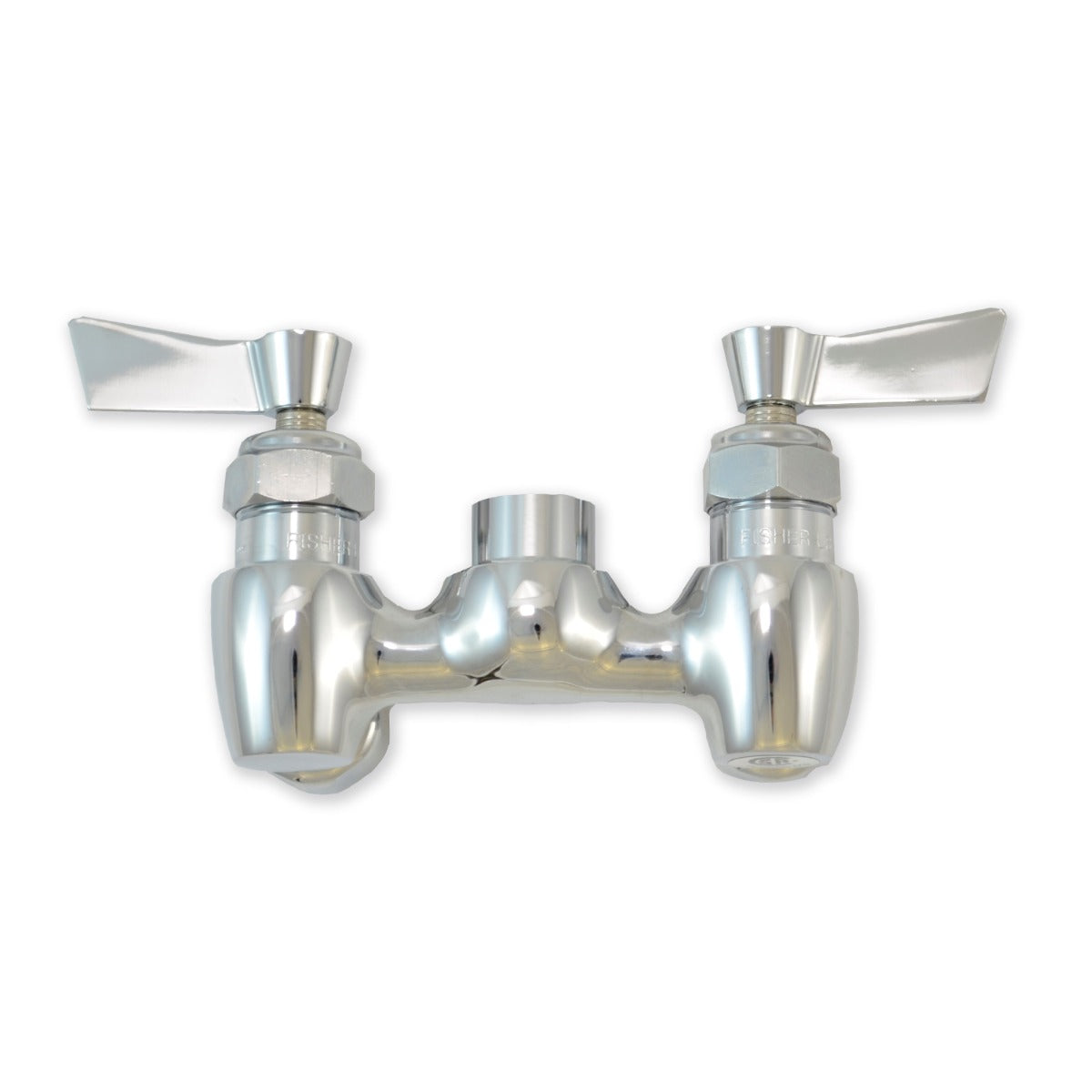 Fisher 3600 Splash Mount 1/2" Brass Faucet Base with Swivel Stems, Swivel Outlet, and Color Coded Lever handles (without Spout) - 4" Centers