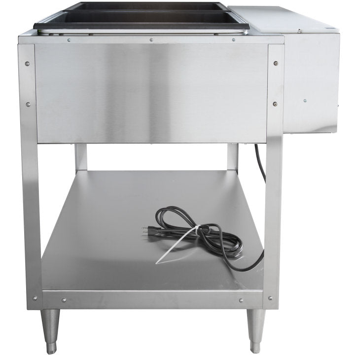 Vollrath 38002 ServeWell Electric 2-Well Hot Food Table with Plate Shelf & Cutting Board 46" - Sealed Well - 120v, 960W