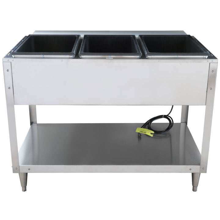 Vollrath 38003 ServeWell Electric 3-Well Hot Food Table with Plate Shelf & Cutting Board 46" - Sealed Well - 120v