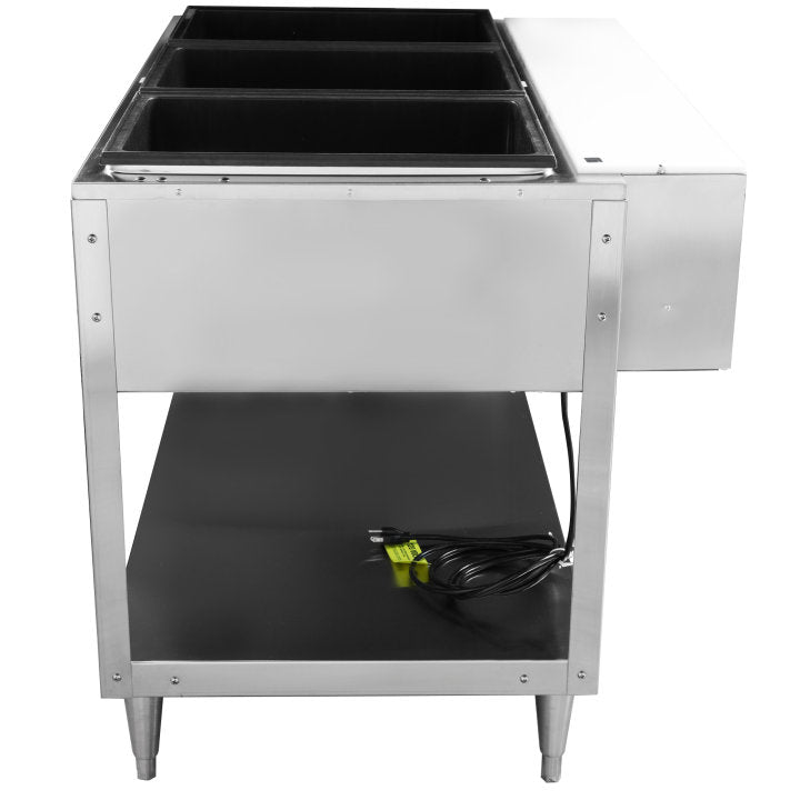 Vollrath 38003 ServeWell Electric 3-Well Hot Food Table with Plate Shelf & Cutting Board 46" - Sealed Well - 120v