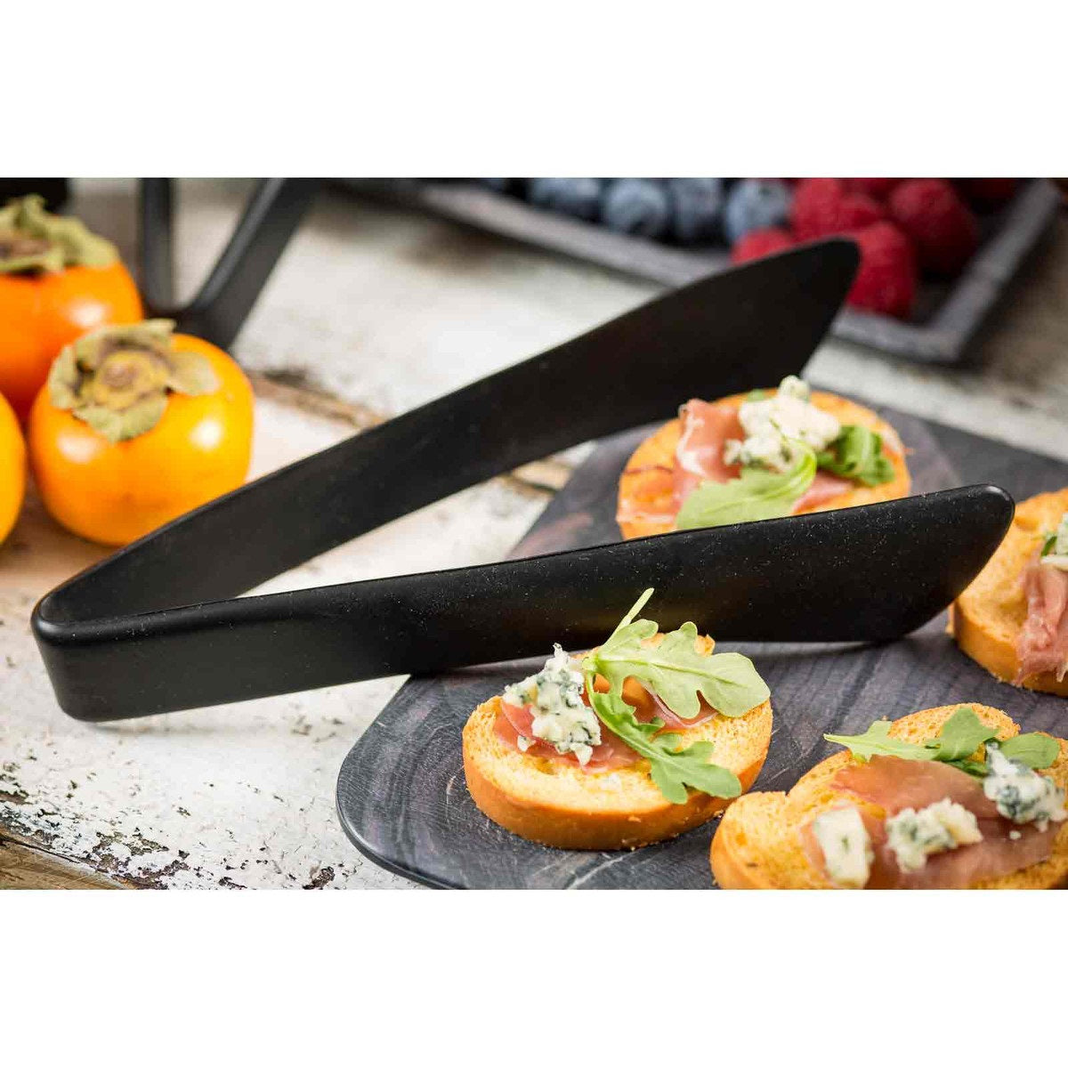 TableCraft 39100 Silicone Coated Stainless Steel Serving Tongs 7" - Black