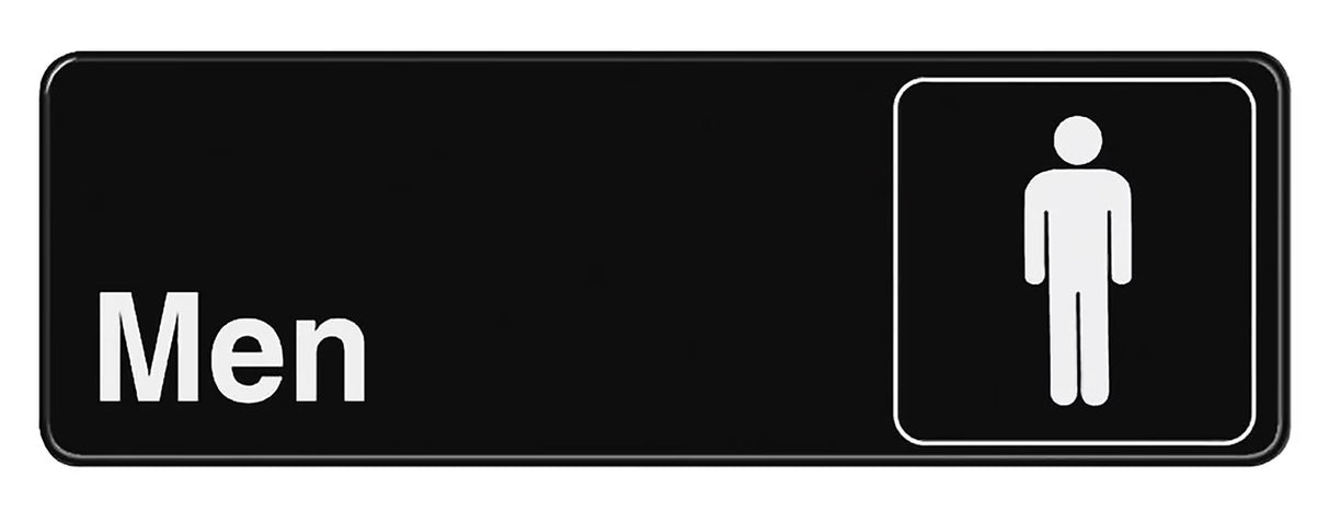 TableCraft 394515 Plastic "Men" Restroom Sign 9" x 3" - Black / White