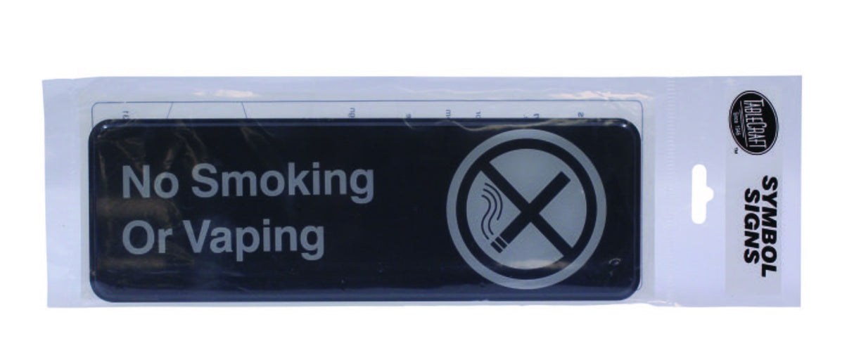 TableCraft 394564 Plastic "No Smoking or Vaping" Sign 9" x 3" - Black / White