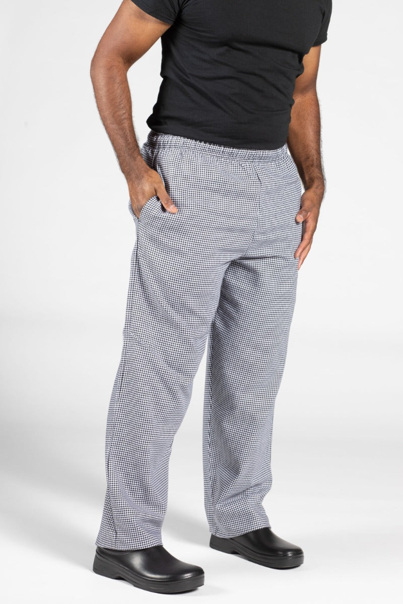 Uncommon Threads 4010-4001 Unisex Chef Pants with Elastic Waistband and Drawstring -  Houndstooth / X-Small