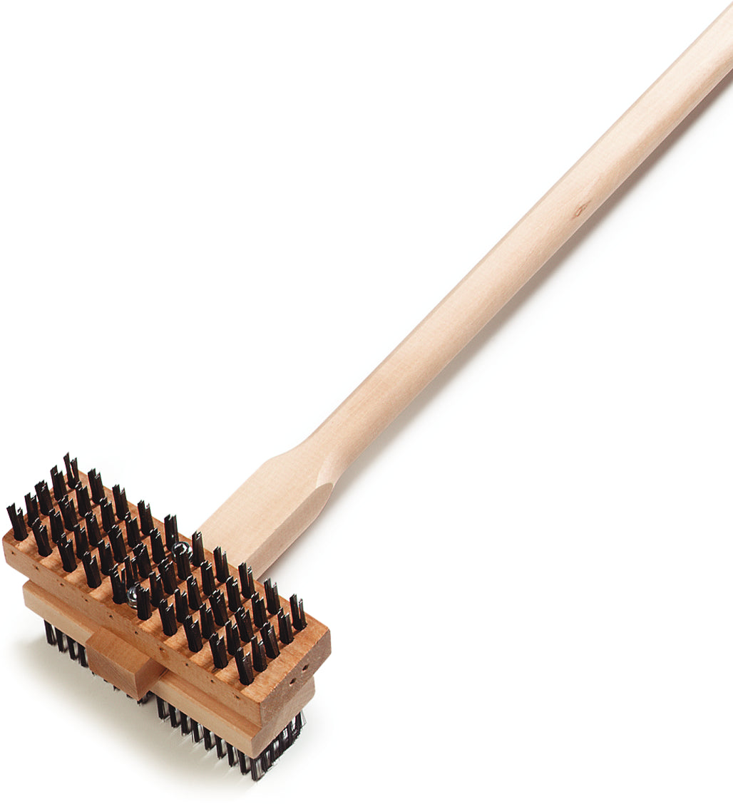 Carlisle 4029400 Double Head Broiler King Grill Brush with Carbon Steel Bristles and Wood Handle 48" OAL
