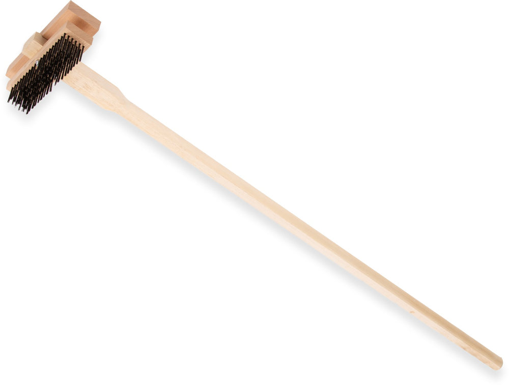 Carlisle 4029400 Double Head Broiler King Grill Brush with Carbon Steel Bristles and Wood Handle 48" OAL