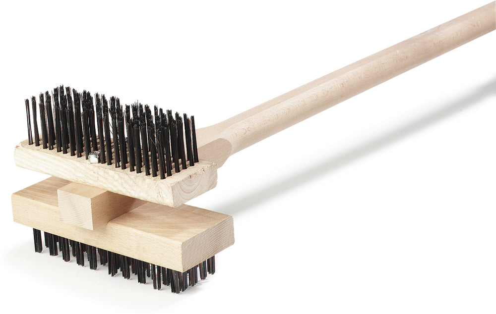 Carlisle 4029400 Double Head Broiler King Grill Brush with Carbon Steel Bristles and Wood Handle 48" OAL