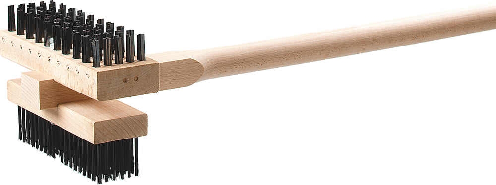 Carlisle 4029400 Double Head Broiler King Grill Brush with Carbon Steel Bristles and Wood Handle 48" OAL
