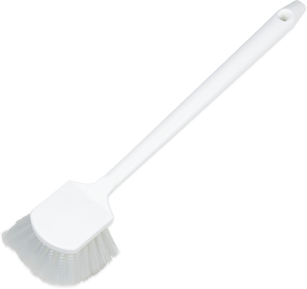 Carlisle 4050000 Sparta All Purpose Kitchen / Utility Scrub Brush with Medium Stiff Nylon Bristles & Pistol Grip Poly Handle 20" - White