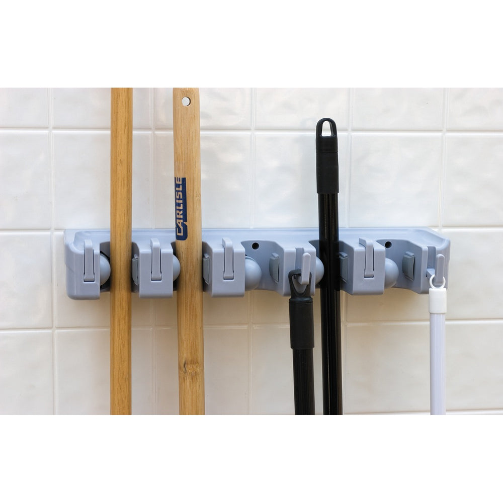 Carlisle 4073700 Roll 'N Grip Plus Wall Mount Lightweight Plastic Broom/Brush Holder 16-1/2"L x 5"W x 3-1/2"H - Light Blue
