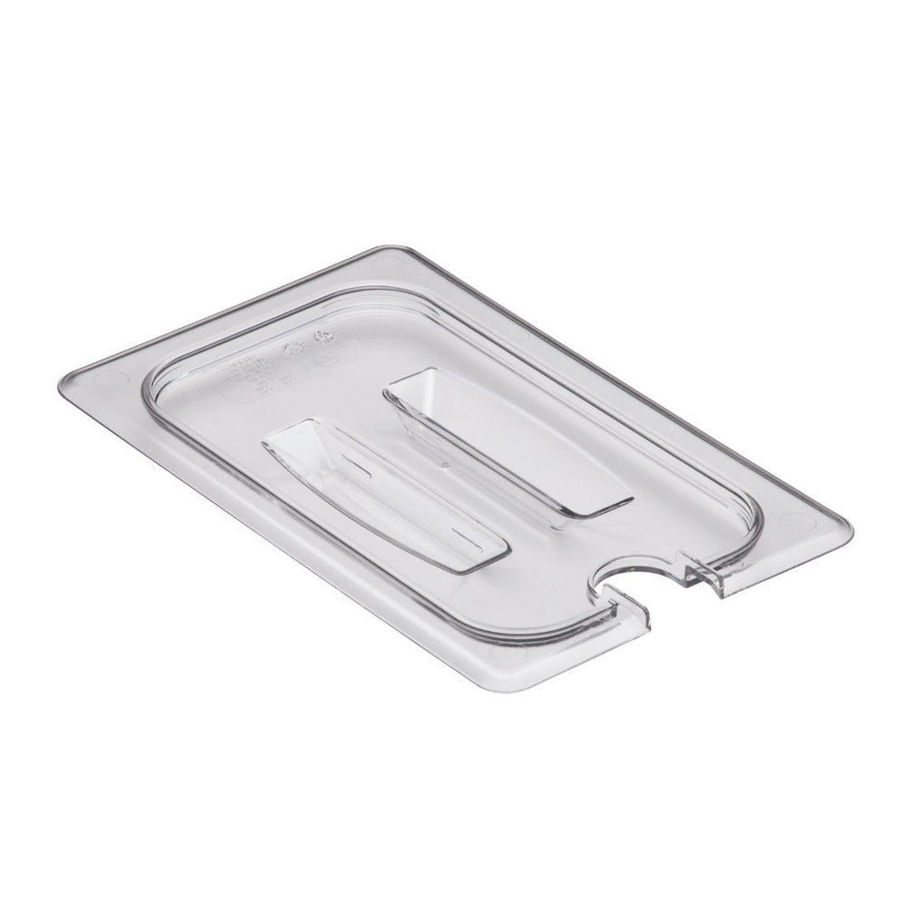 Cambro 40CWCHN135 Camwear Polycarbonate Food Pan Cover with Handle & Spoon Notch - 1/4Size - Clear