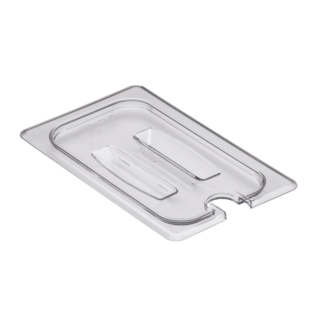 Cambro 40CWCHN135 Camwear Polycarbonate Food Pan Cover with Handle & Spoon Notch - 1/4Size - Clear