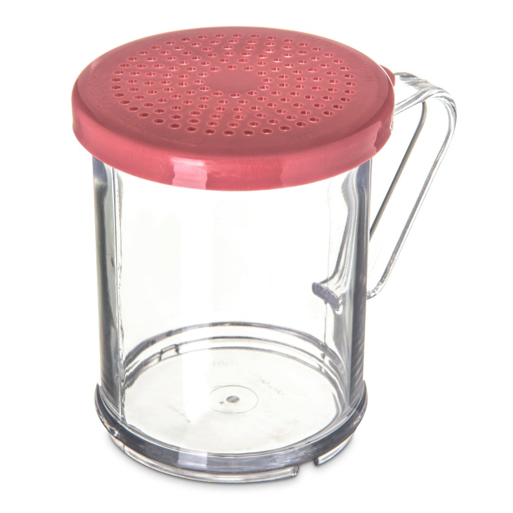 Carlisle 4250S55 Plastic Shaker/Dredge with Handle & Rose Polyethylene Medium Ground Lid 8 oz.