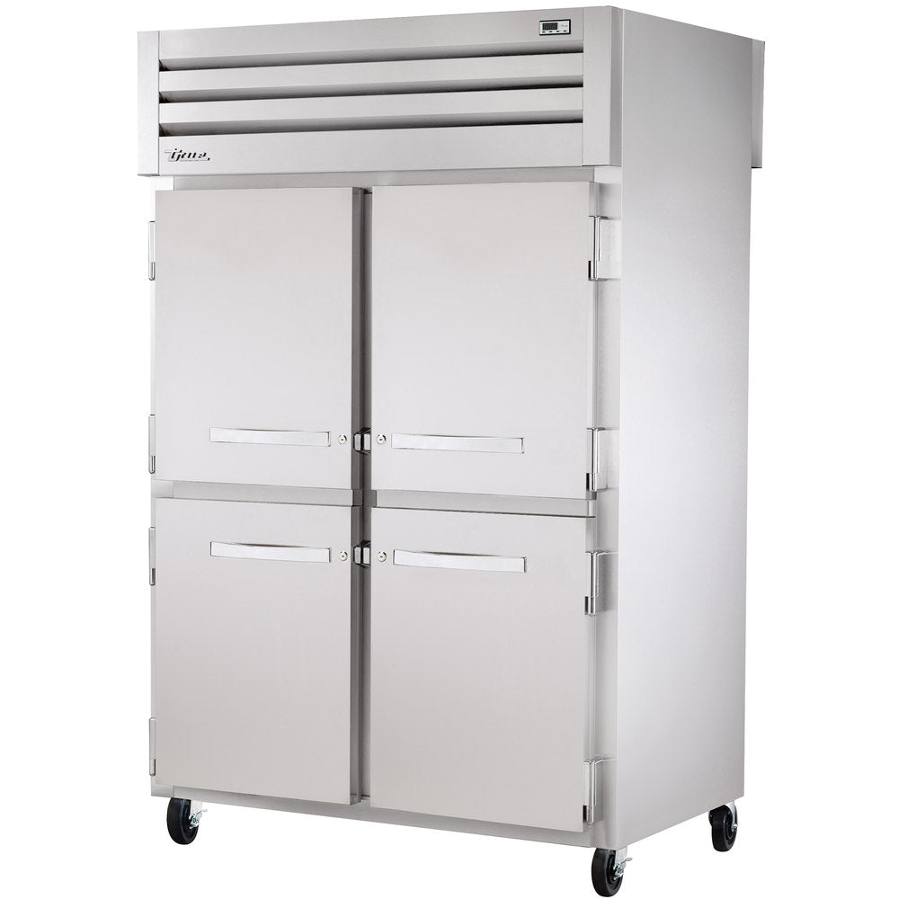 True STR2RPT-4HS-2G Spec Series 2-Section Glass Half Door Front / Solid Full Door Rear Pass-Thru Refrigerator 52" - 56 cu. ft. - 115v