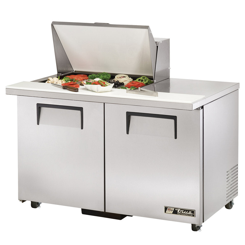 True TSSU-48-12M-B-HC 2-Section 2 Door Mega Top Refrigerated Salad/Sandwich Prep Table 48" - Holds (12) 1/6 Size Pans - 115v